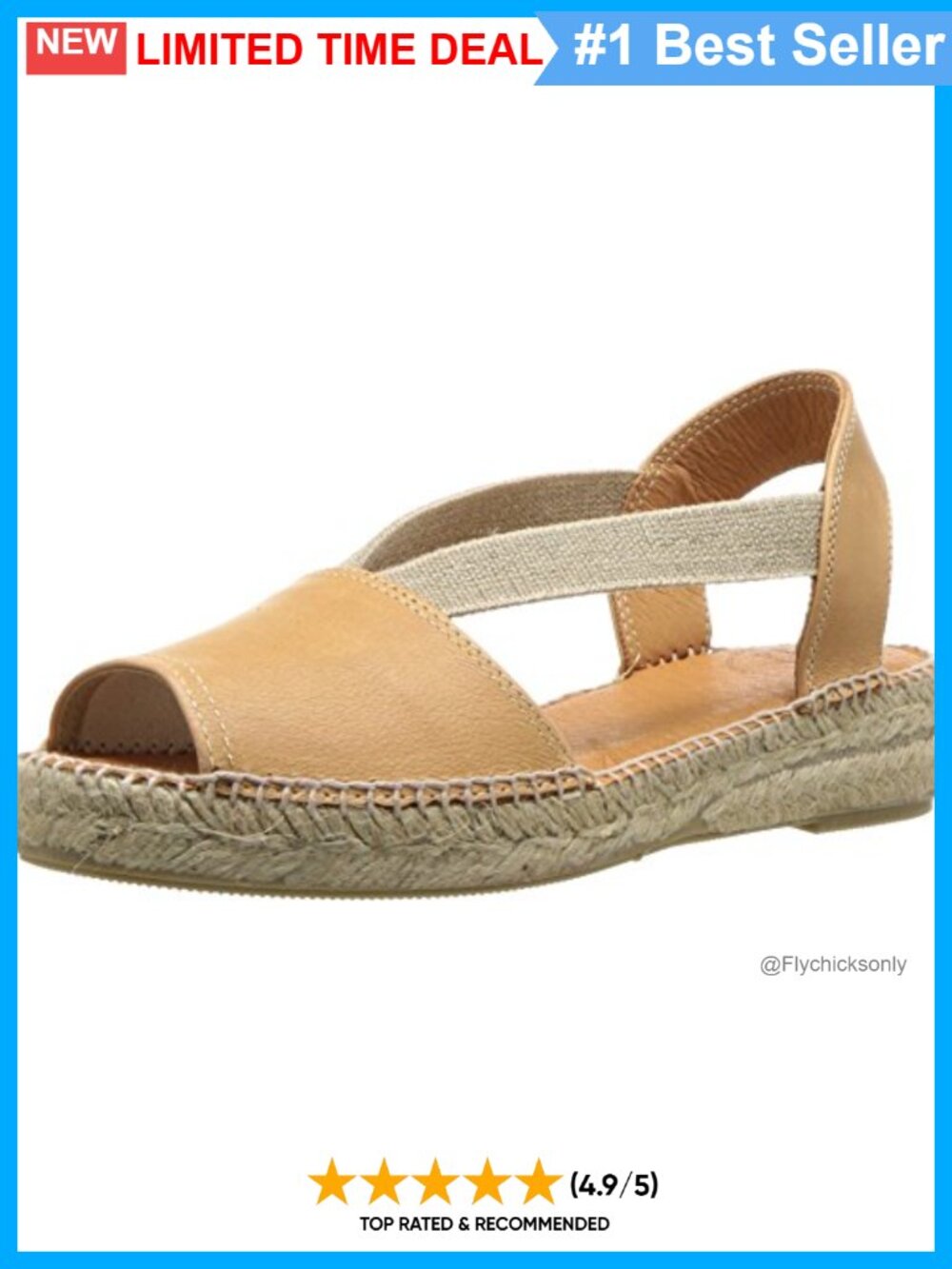 Toni Pons Etna Flat Leather Sandal with Elastic Straps Slip-On Espadrille Casual